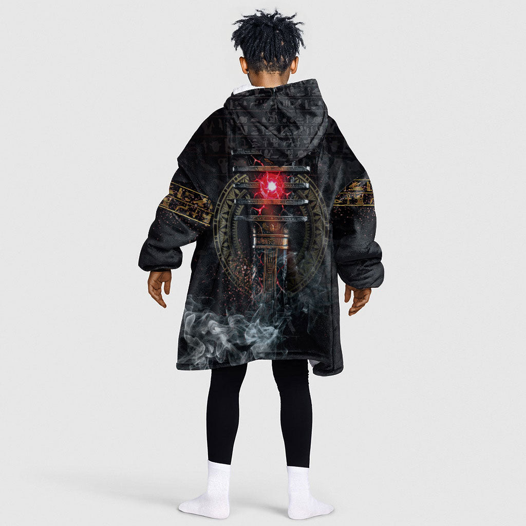 Egypt Djed Kid Wearable Blanket Hoodie Glow Smoky Dark Style
