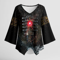 Egypt Djed Kimono Sleeve Blouse Glow Smoky Dark Style