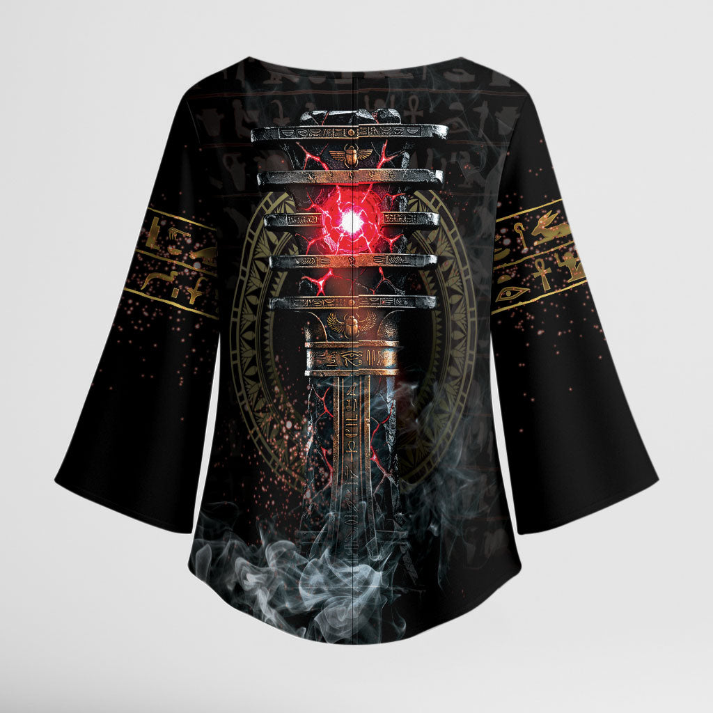 Egypt Djed Kimono Sleeve Blouse Glow Smoky Dark Style