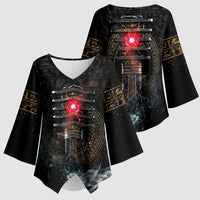 Egypt Djed Kimono Sleeve Blouse Glow Smoky Dark Style