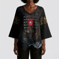 Egypt Djed Kimono Sleeve Blouse Glow Smoky Dark Style