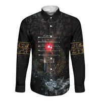 Egypt Djed Long Sleeve Button Shirt Glow Smoky Dark Style