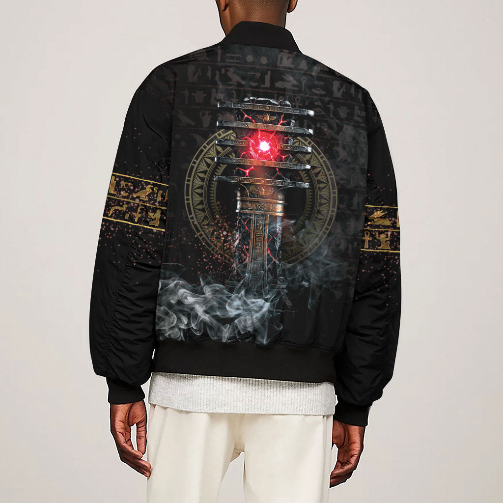 Egypt Djed Sleeve Zip Bomber Jacket Glow Smoky Dark Style
