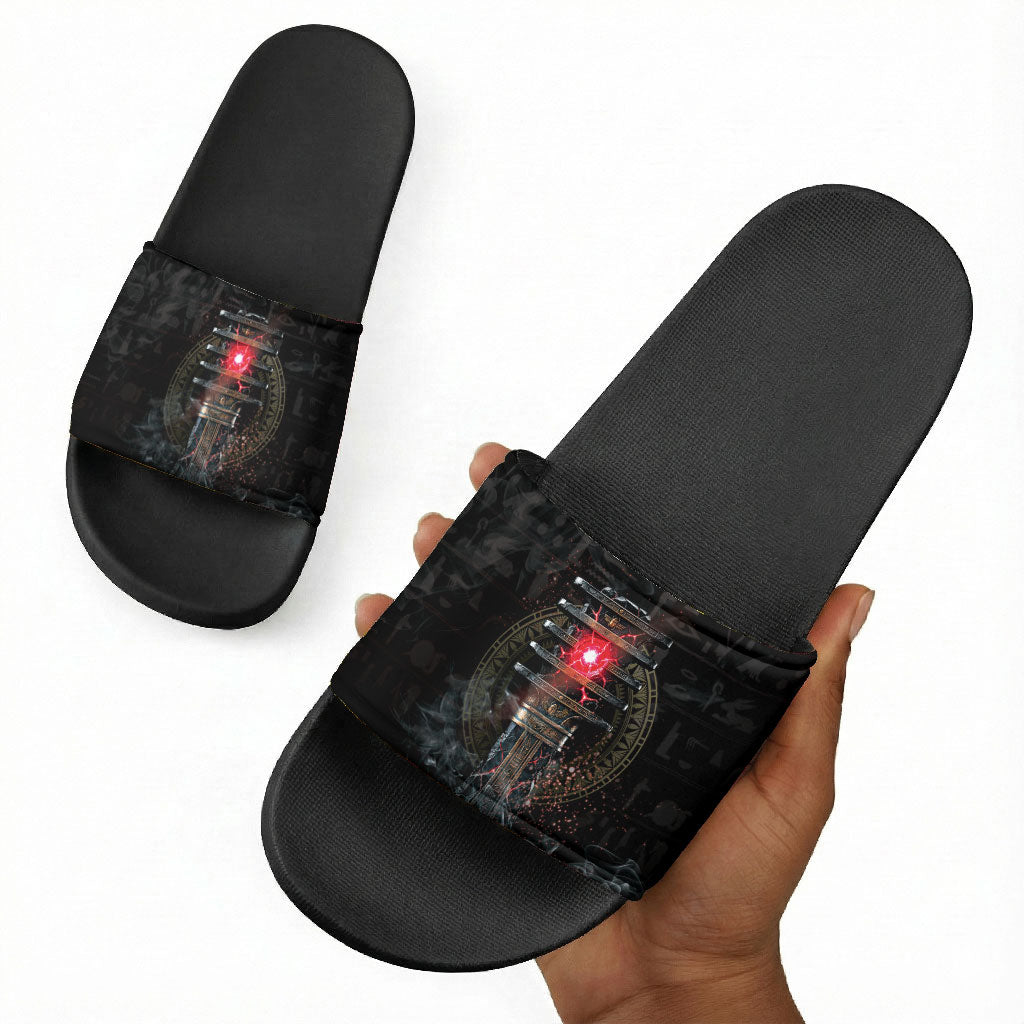 Egypt Djed Slide Sandals Glow Smoky Dark Style