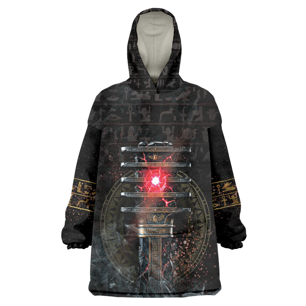 Egypt Djed Wearable Blanket Hoodie Glow Smoky Dark Style
