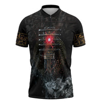 Egypt Djed Zipper Polo Shirt Glow Smoky Dark Style