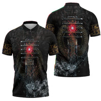 Egypt Djed Zipper Polo Shirt Glow Smoky Dark Style