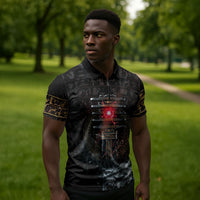 Egypt Djed Zipper Polo Shirt Glow Smoky Dark Style