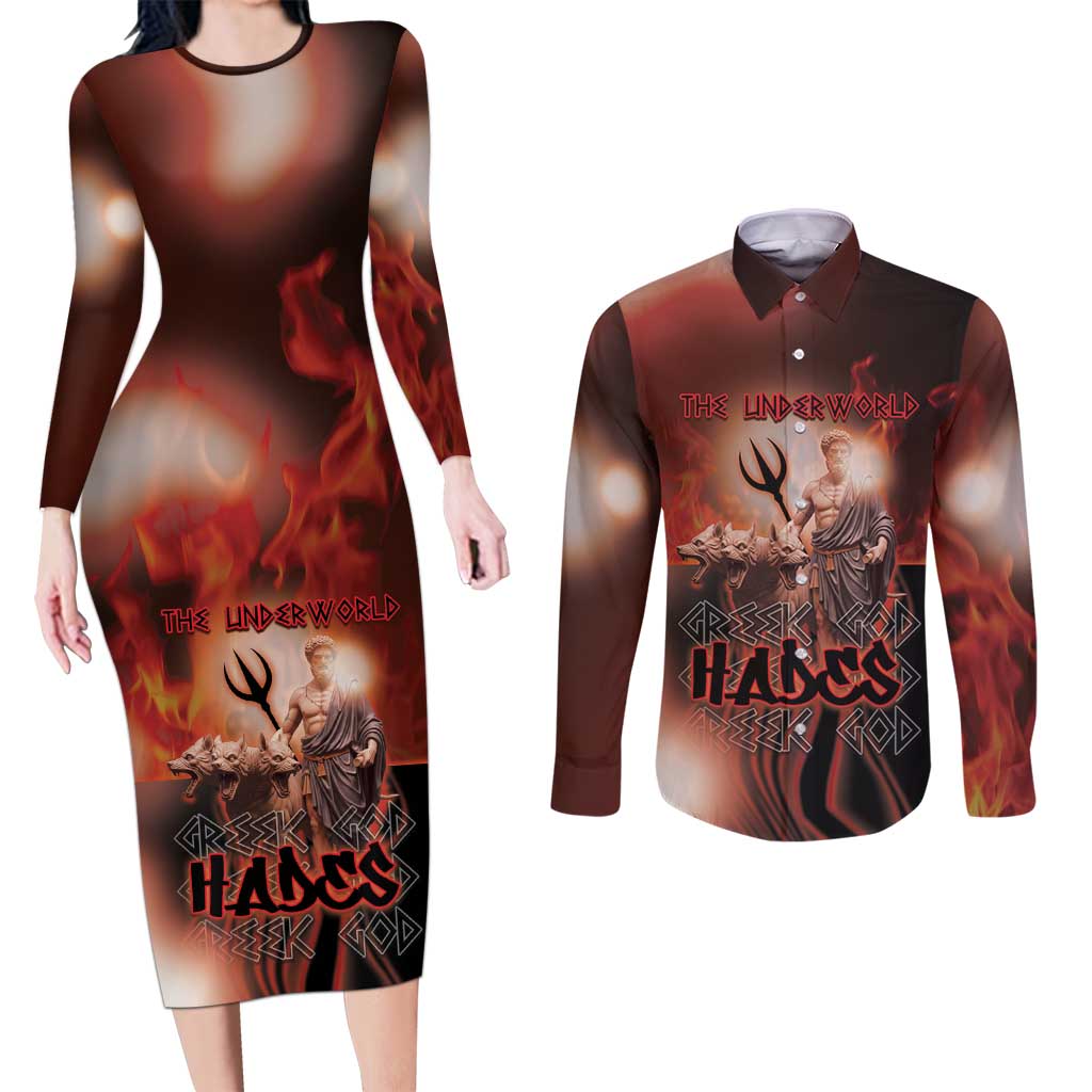 Ancient Greek Hades Couples Matching Long Sleeve Bodycon Dress and Long Sleeve Button Shirt King Of The Underworld - Wonder Print Shop