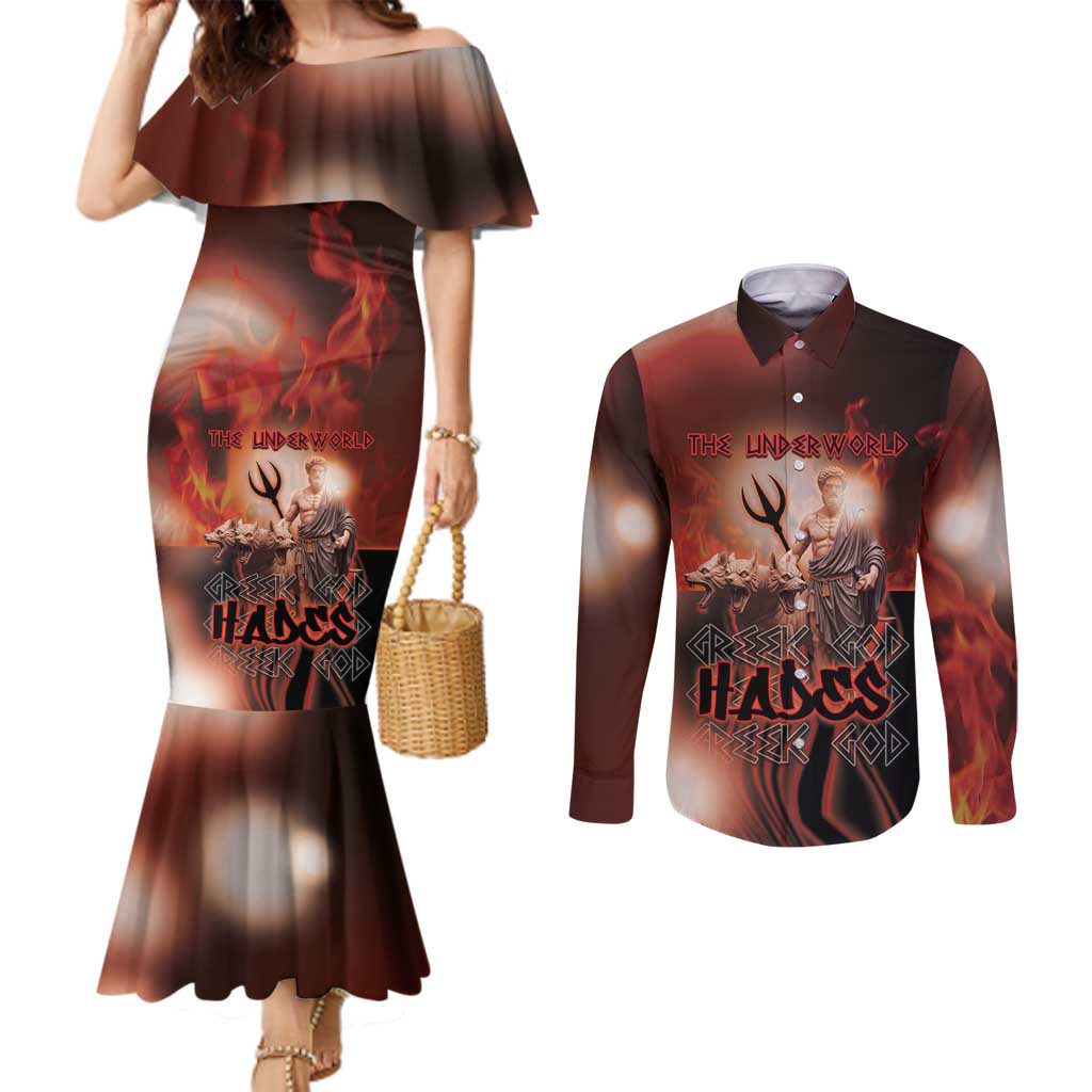 Ancient Greek Hades Couples Matching Mermaid Dress and Long Sleeve Button Shirt King Of The Underworld - Wonder Print Shop