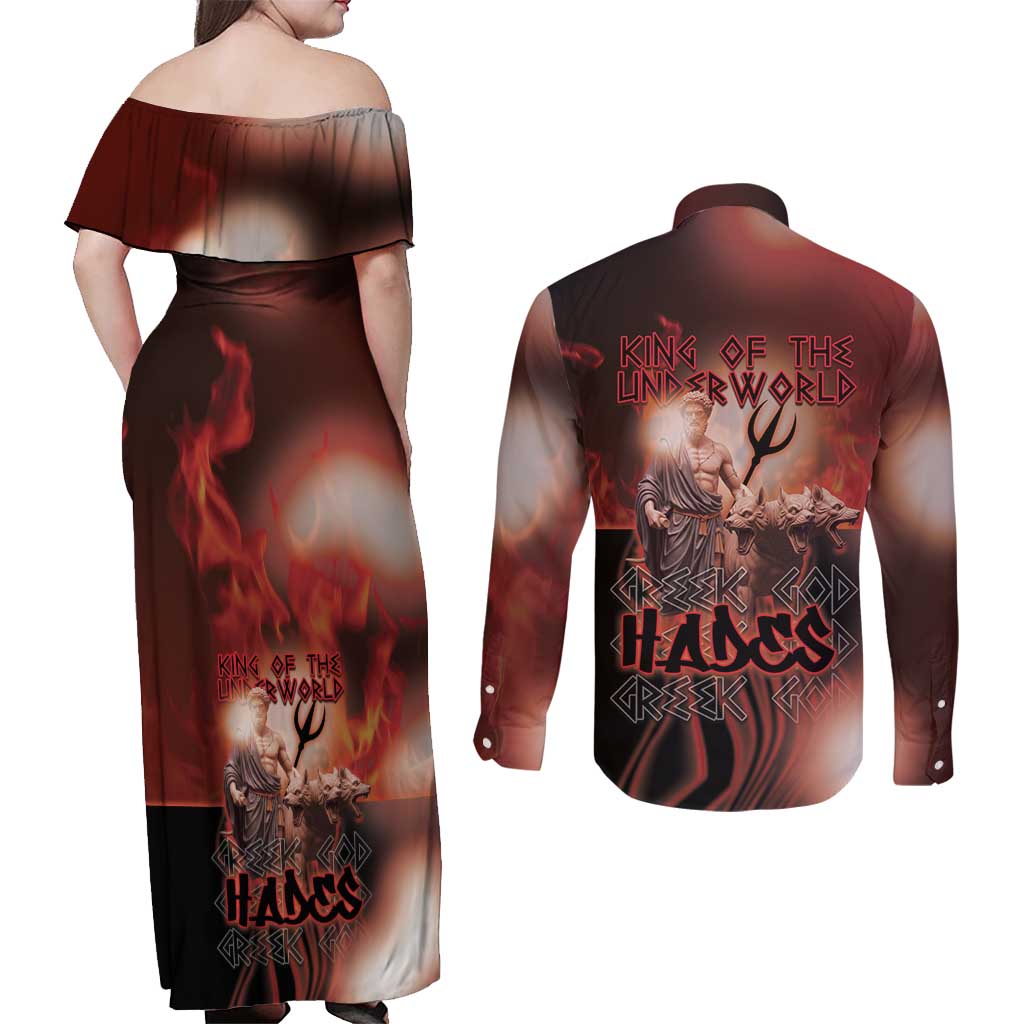 Ancient Greek Hades Couples Matching Off Shoulder Maxi Dress and Long Sleeve Button Shirt King Of The Underworld - Wonder Print Shop