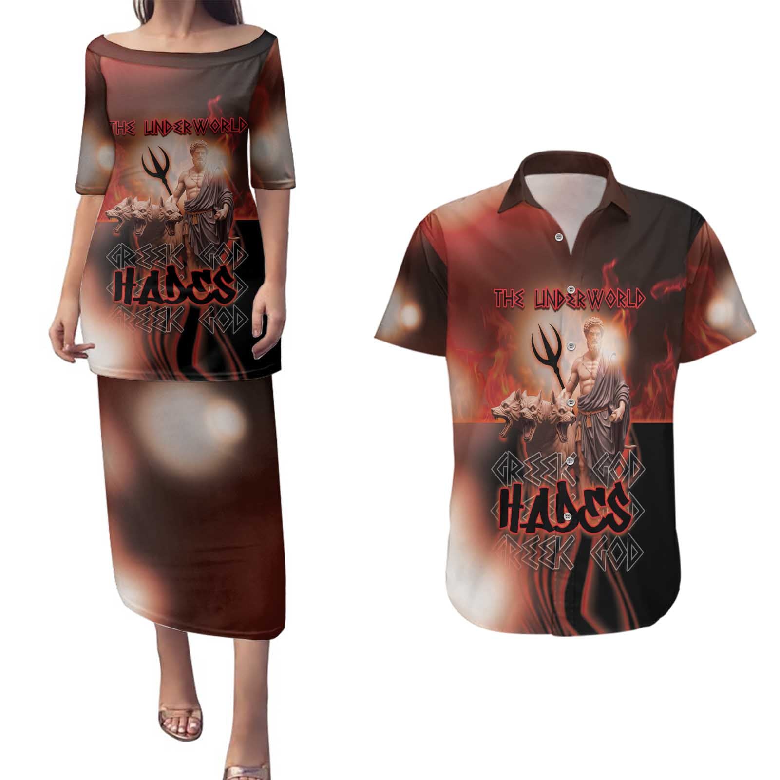 Ancient Greek Hades Couples Matching Puletasi and Hawaiian Shirt King Of The Underworld - Wonder Print Shop