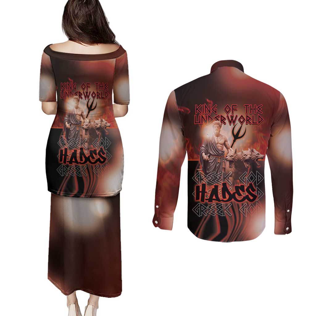 Ancient Greek Hades Couples Matching Puletasi and Long Sleeve Button Shirt King Of The Underworld - Wonder Print Shop