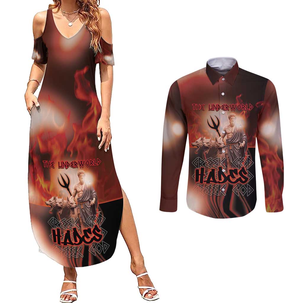 Ancient Greek Hades Couples Matching Summer Maxi Dress and Long Sleeve Button Shirt King Of The Underworld - Wonder Print Shop