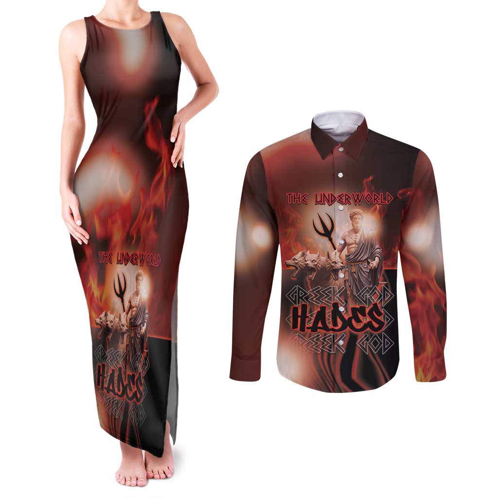 Ancient Greek Hades Couples Matching Tank Maxi Dress and Long Sleeve Button Shirt King Of The Underworld - Wonder Print Shop