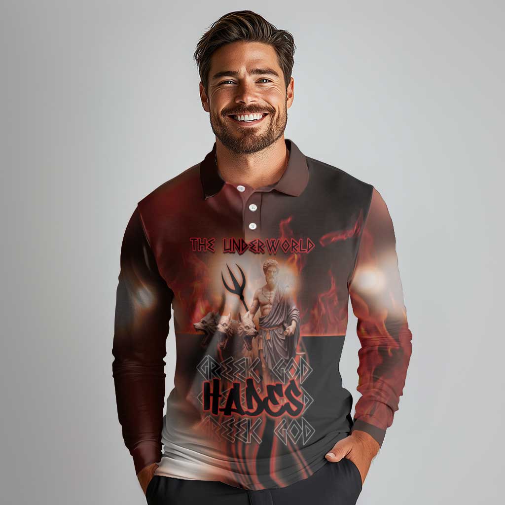 Ancient Greek Hades Long Sleeve Polo Shirt King Of The Underworld - Wonder Print Shop