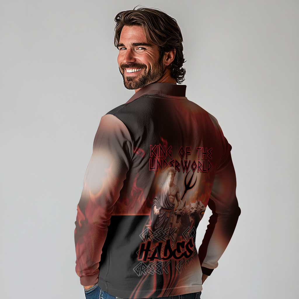 Ancient Greek Hades Long Sleeve Polo Shirt King Of The Underworld - Wonder Print Shop