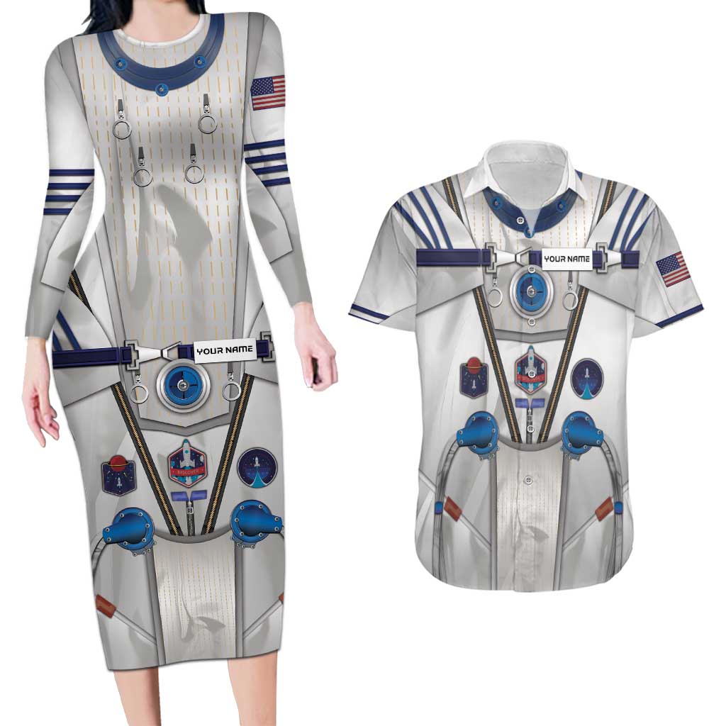Personalized Astronaut Couples Matching Long Sleeve Bodycon Dress and Hawaiian Shirt Space Diving Suit - Wonder Print Shop