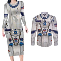 Personalized Astronaut Couples Matching Long Sleeve Bodycon Dress and Long Sleeve Button Shirt Space Diving Suit - Wonder Print Shop