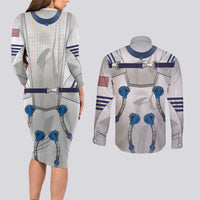 Personalized Astronaut Couples Matching Long Sleeve Bodycon Dress and Long Sleeve Button Shirt Space Diving Suit - Wonder Print Shop
