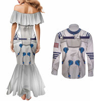 Personalized Astronaut Couples Matching Mermaid Dress and Long Sleeve Button Shirt Space Diving Suit - Wonder Print Shop