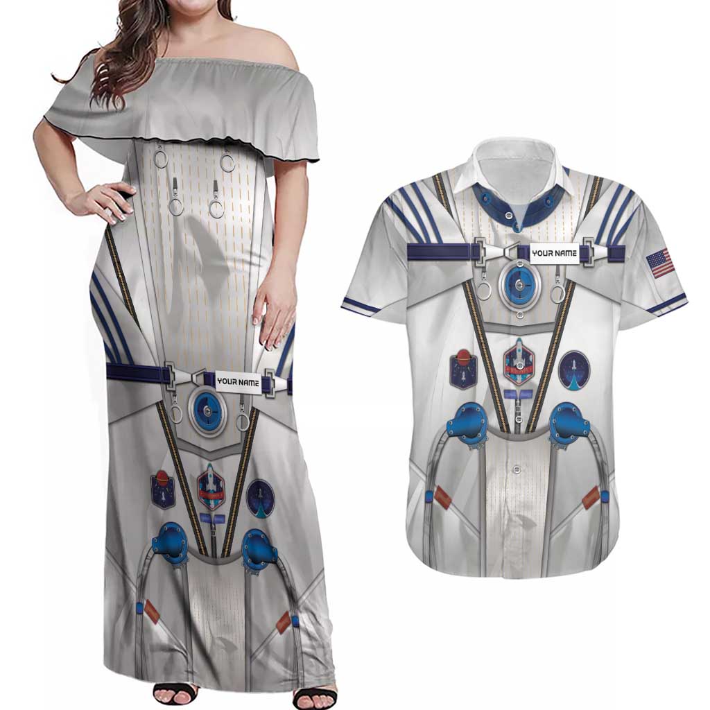 Personalized Astronaut Couples Matching Off Shoulder Maxi Dress and Hawaiian Shirt Space Diving Suit - Wonder Print Shop