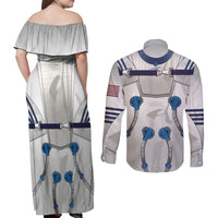 Personalized Astronaut Couples Matching Off Shoulder Maxi Dress and Long Sleeve Button Shirt Space Diving Suit - Wonder Print Shop