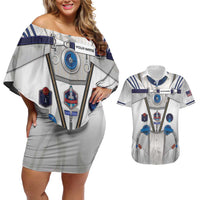 Personalized Astronaut Couples Matching Off Shoulder Short Dress and Hawaiian Shirt Space Diving Suit - Wonder Print Shop