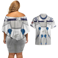 Personalized Astronaut Couples Matching Off Shoulder Short Dress and Hawaiian Shirt Space Diving Suit - Wonder Print Shop