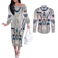 Personalized Astronaut Couples Matching Off The Shoulder Long Sleeve Dress and Long Sleeve Button Shirt Space Diving Suit - Wonder Print Shop