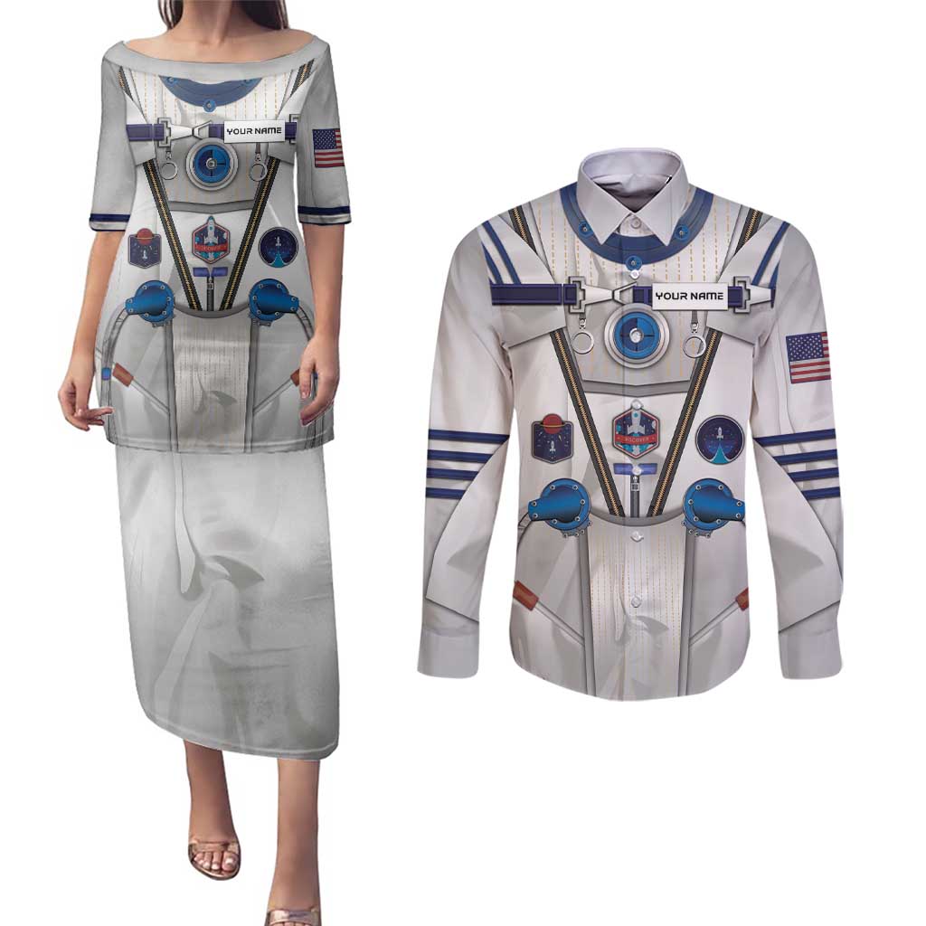 Personalized Astronaut Couples Matching Puletasi and Long Sleeve Button Shirt Space Diving Suit - Wonder Print Shop
