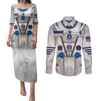 Personalized Astronaut Couples Matching Puletasi and Long Sleeve Button Shirt Space Diving Suit - Wonder Print Shop