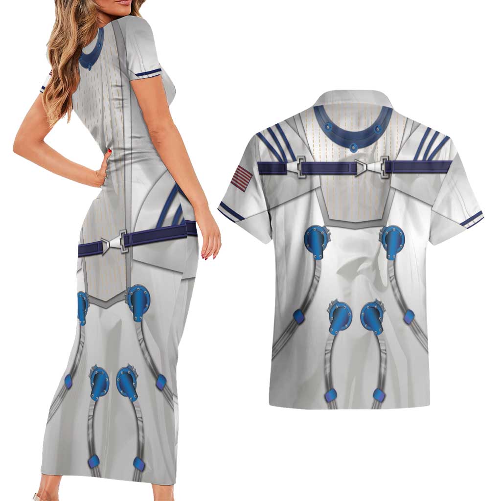 Personalized Astronaut Couples Matching Short Sleeve Bodycon Dress and Hawaiian Shirt Space Diving Suit - Wonder Print Shop