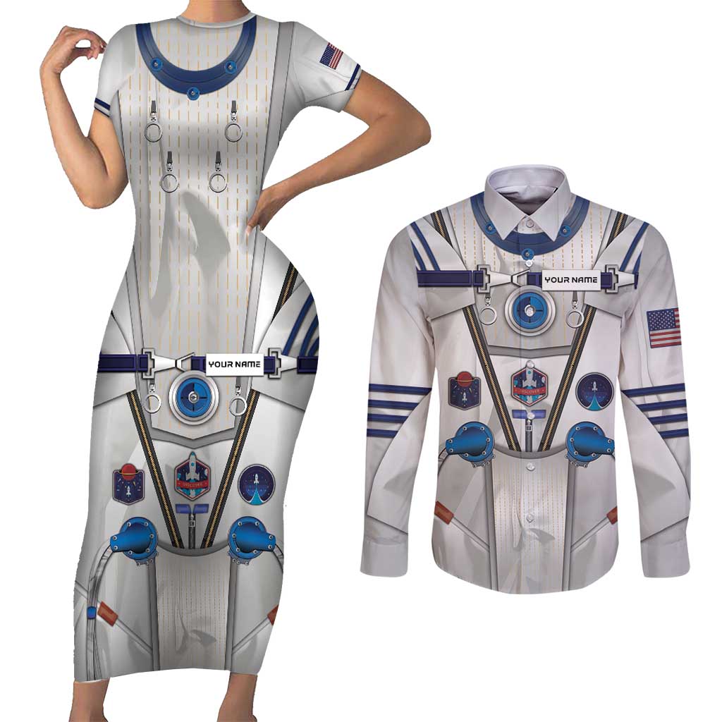 Personalized Astronaut Couples Matching Short Sleeve Bodycon Dress and Long Sleeve Button Shirt Space Diving Suit - Wonder Print Shop