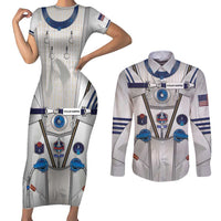Personalized Astronaut Couples Matching Short Sleeve Bodycon Dress and Long Sleeve Button Shirt Space Diving Suit - Wonder Print Shop
