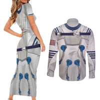 Personalized Astronaut Couples Matching Short Sleeve Bodycon Dress and Long Sleeve Button Shirt Space Diving Suit - Wonder Print Shop