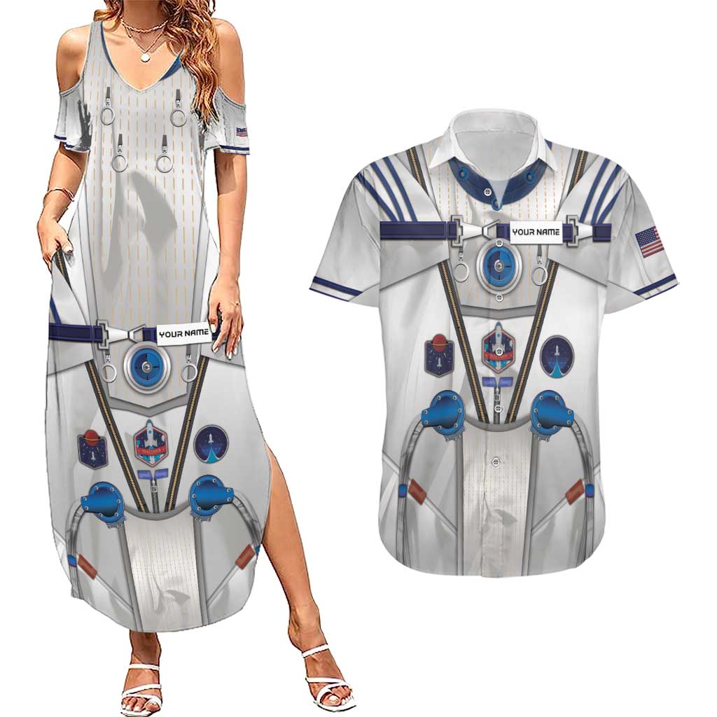 Personalized Astronaut Couples Matching Summer Maxi Dress and Hawaiian Shirt Space Diving Suit - Wonder Print Shop