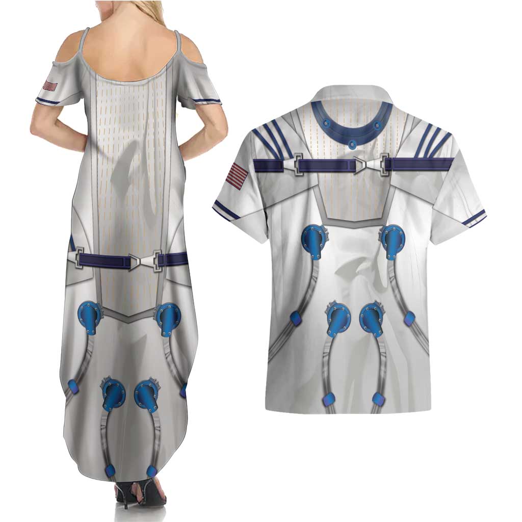 Personalized Astronaut Couples Matching Summer Maxi Dress and Hawaiian Shirt Space Diving Suit - Wonder Print Shop