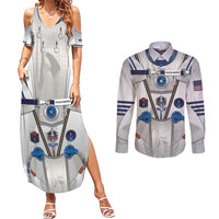 Personalized Astronaut Couples Matching Summer Maxi Dress and Long Sleeve Button Shirt Space Diving Suit - Wonder Print Shop
