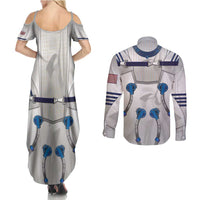 Personalized Astronaut Couples Matching Summer Maxi Dress and Long Sleeve Button Shirt Space Diving Suit - Wonder Print Shop