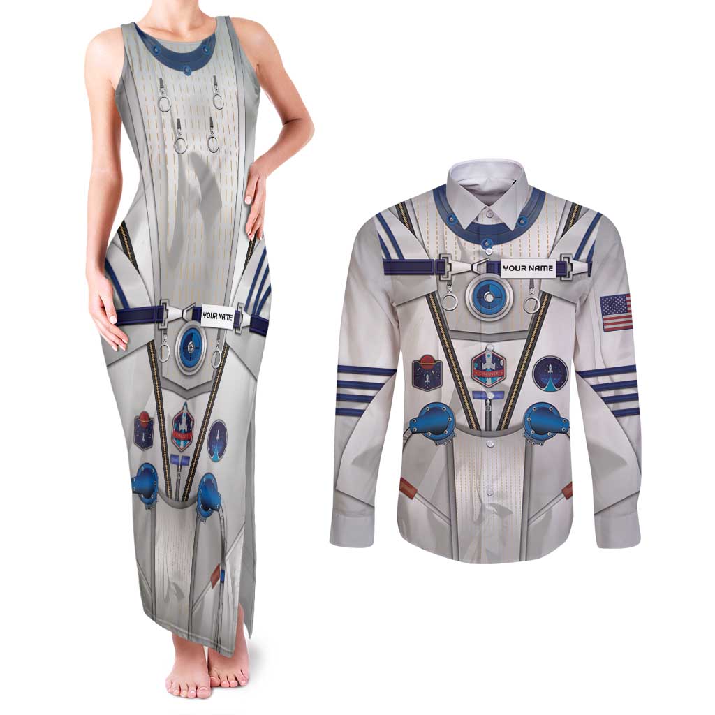 Personalized Astronaut Couples Matching Tank Maxi Dress and Long Sleeve Button Shirt Space Diving Suit - Wonder Print Shop