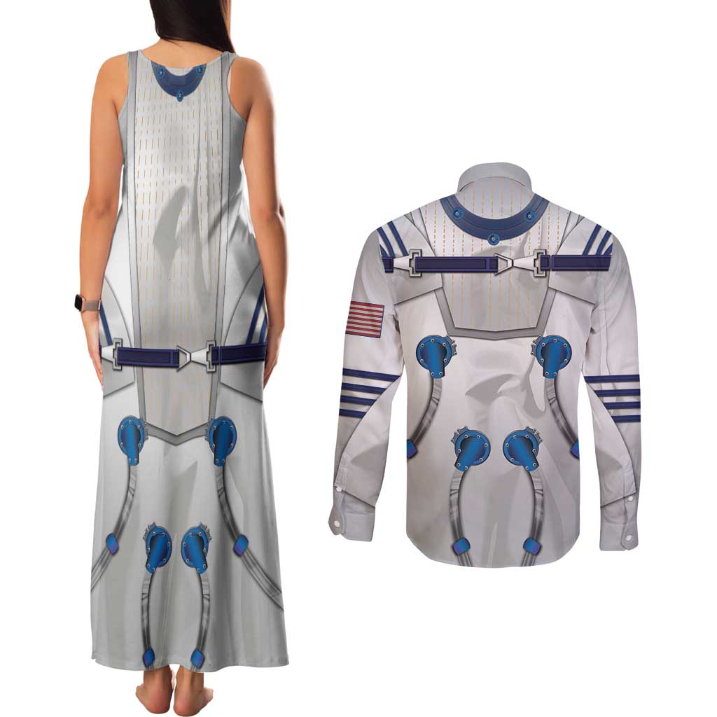 Personalized Astronaut Couples Matching Tank Maxi Dress and Long Sleeve Button Shirt Space Diving Suit - Wonder Print Shop