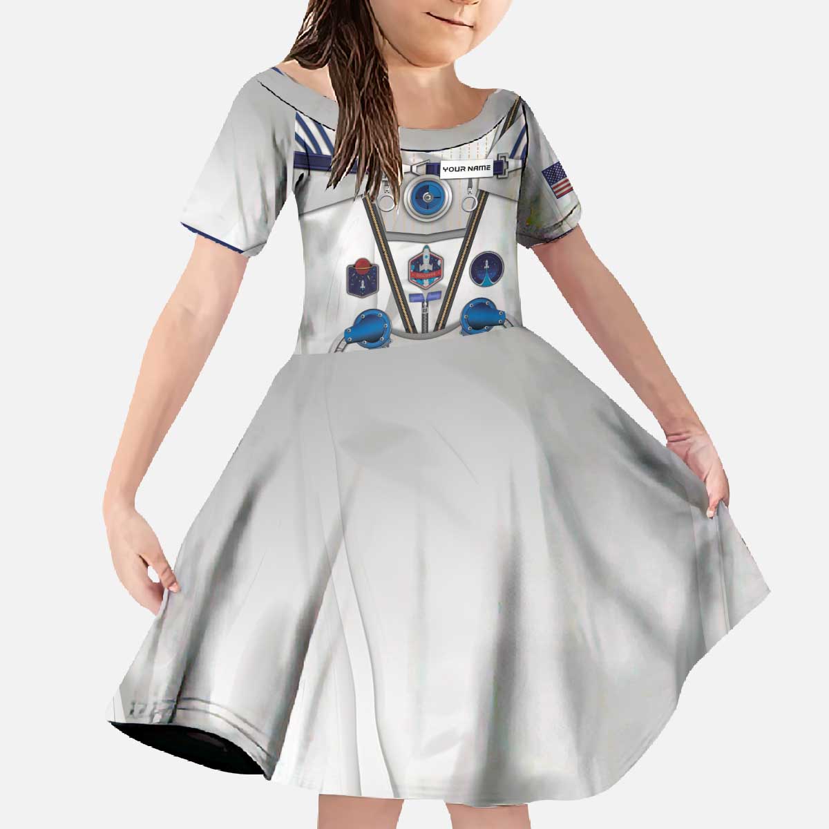 Personalized Astronaut Family Matching Off The Shoulder Long Sleeve Dress and Hawaiian Shirt Space Diving Suit - Wonder Print Shop