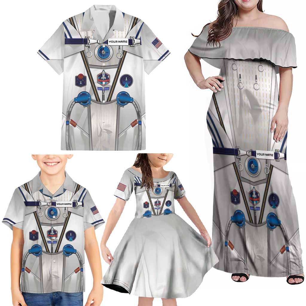 Personalized Astronaut Family Matching Off Shoulder Maxi Dress and Hawaiian Shirt Space Diving Suit - Wonder Print Shop