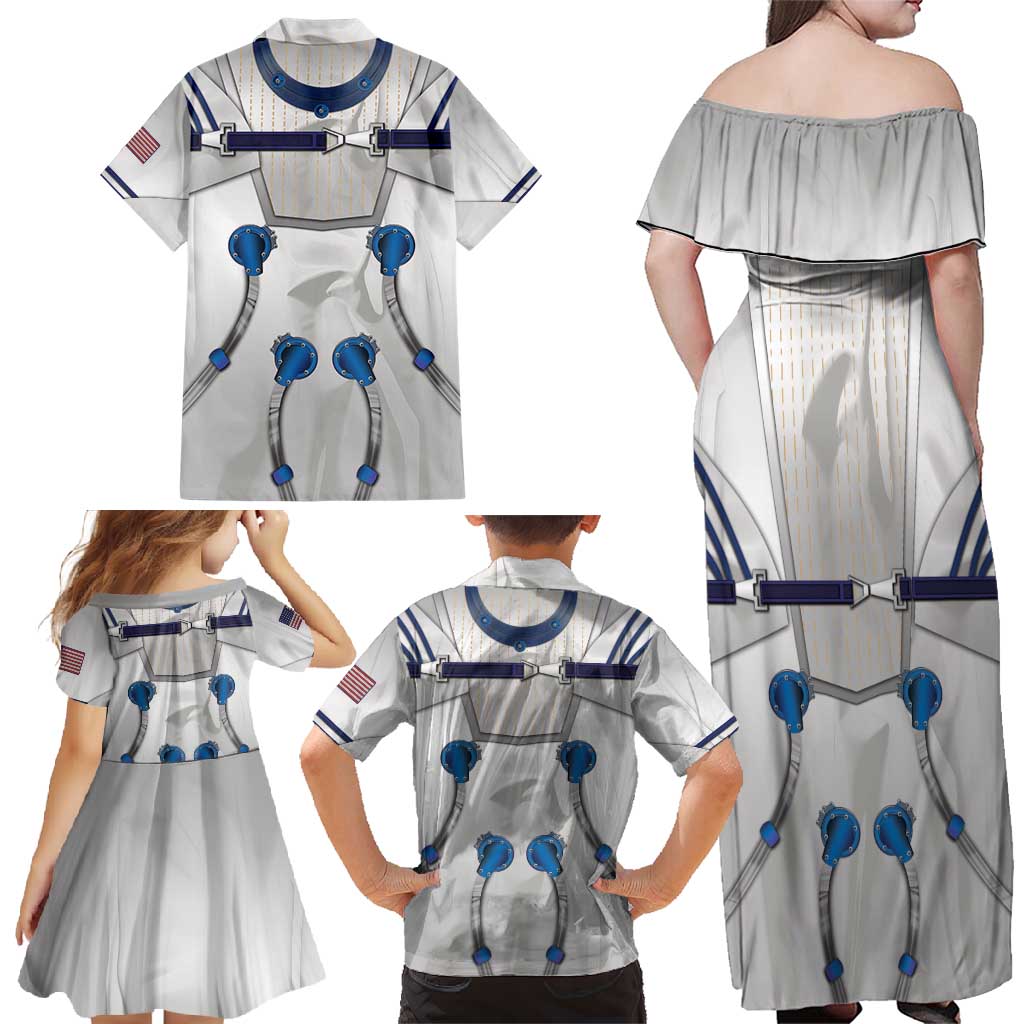Personalized Astronaut Family Matching Off Shoulder Maxi Dress and Hawaiian Shirt Space Diving Suit - Wonder Print Shop