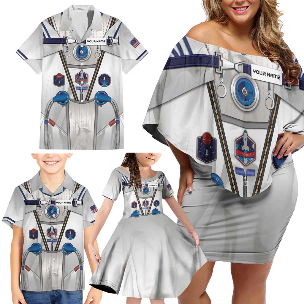 Personalized Astronaut Family Matching Off Shoulder Short Dress and Hawaiian Shirt Space Diving Suit - Wonder Print Shop