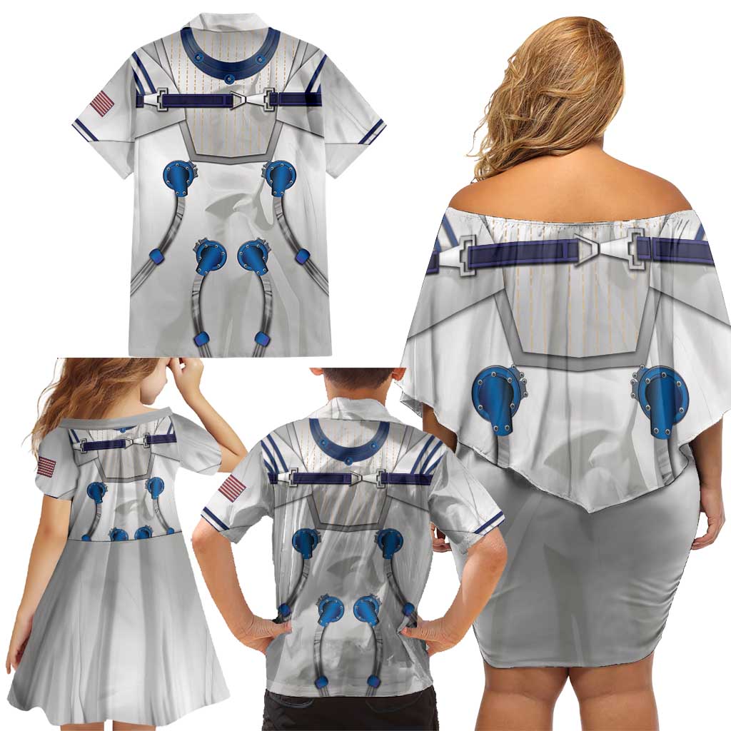 Personalized Astronaut Family Matching Off Shoulder Short Dress and Hawaiian Shirt Space Diving Suit - Wonder Print Shop