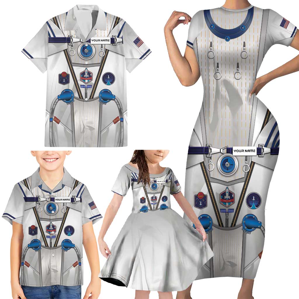 Personalized Astronaut Family Matching Short Sleeve Bodycon Dress and Hawaiian Shirt Space Diving Suit - Wonder Print Shop