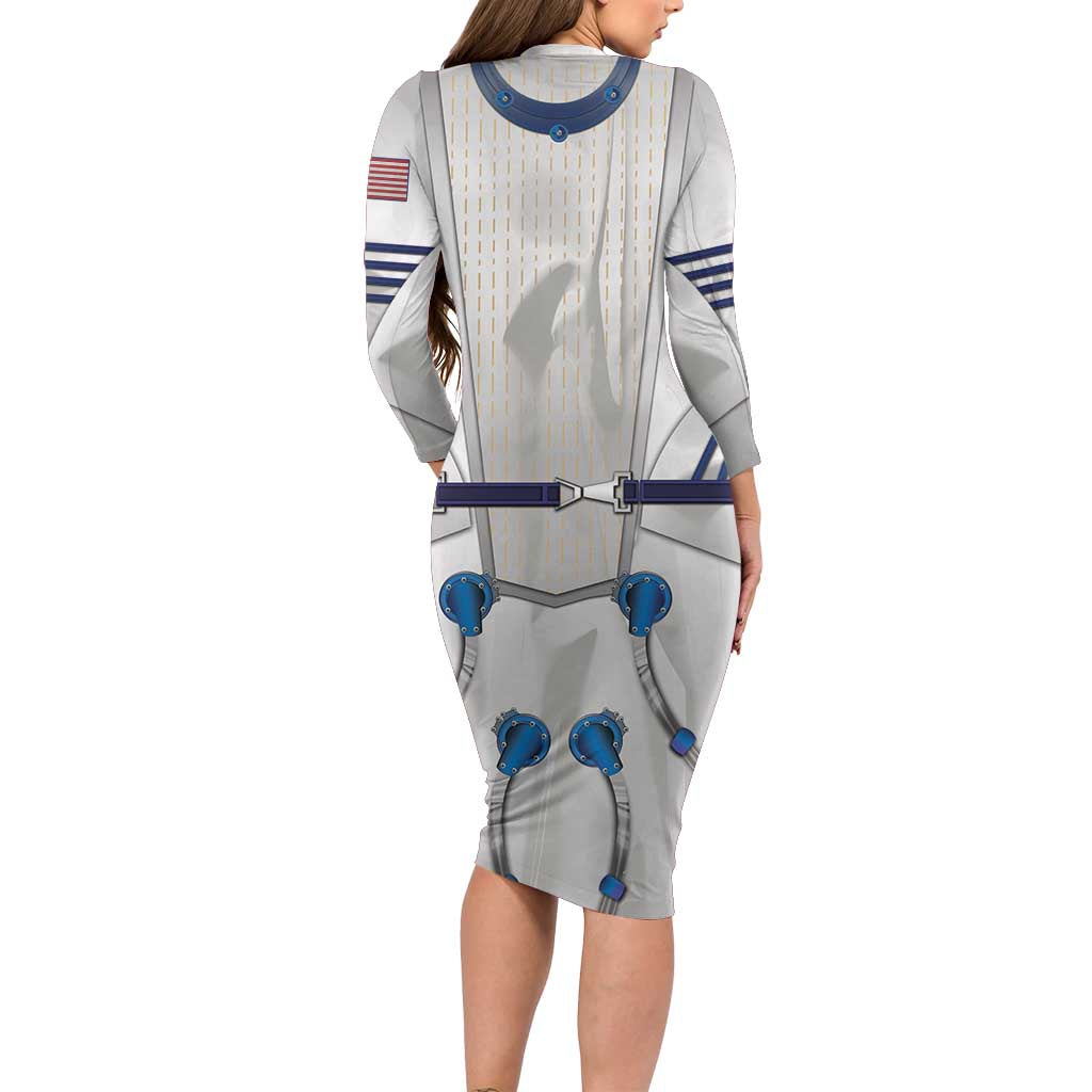Personalized Astronaut Long Sleeve Bodycon Dress Space Diving Suit - Wonder Print Shop