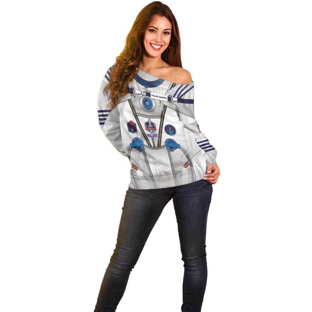 Personalized Astronaut Off Shoulder Sweater Space Diving Suit - Wonder Print Shop